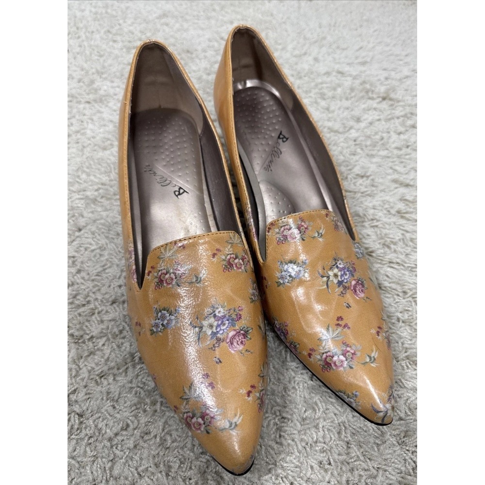Bellini Gold Bobcat Floral Kitten Heel Pumps Women's 12W Shoes Cottage Coquette - Picture 4 of 13